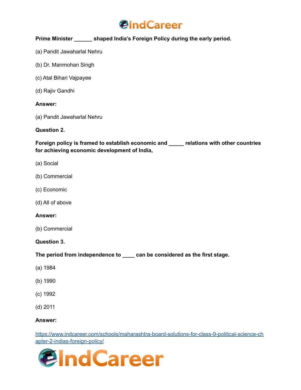 Maharashtra Board Solutions for Class 9- Political Science: Chapter 2- India’s Foreign Policy - Page 9
