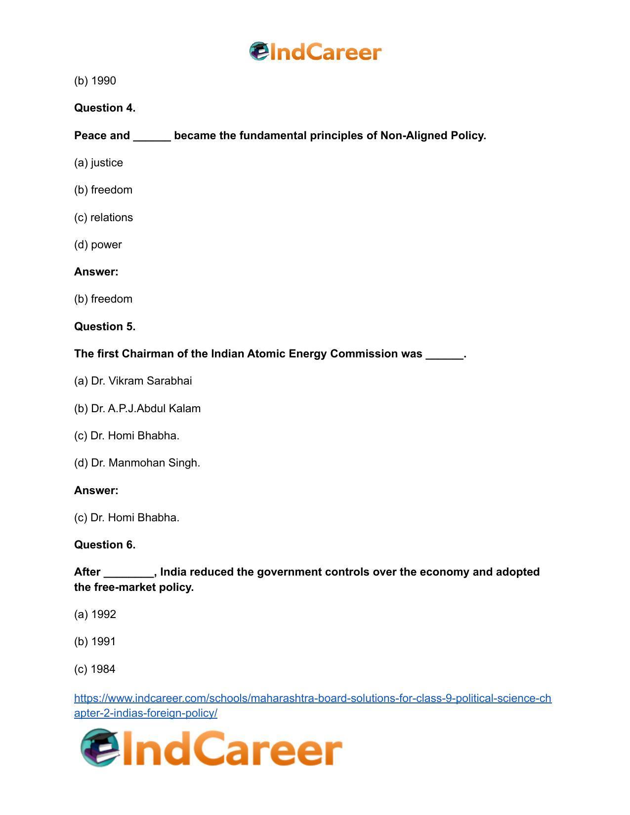 Maharashtra Board Solutions for Class 9- Political Science: Chapter 2- India’s Foreign Policy - Page 10