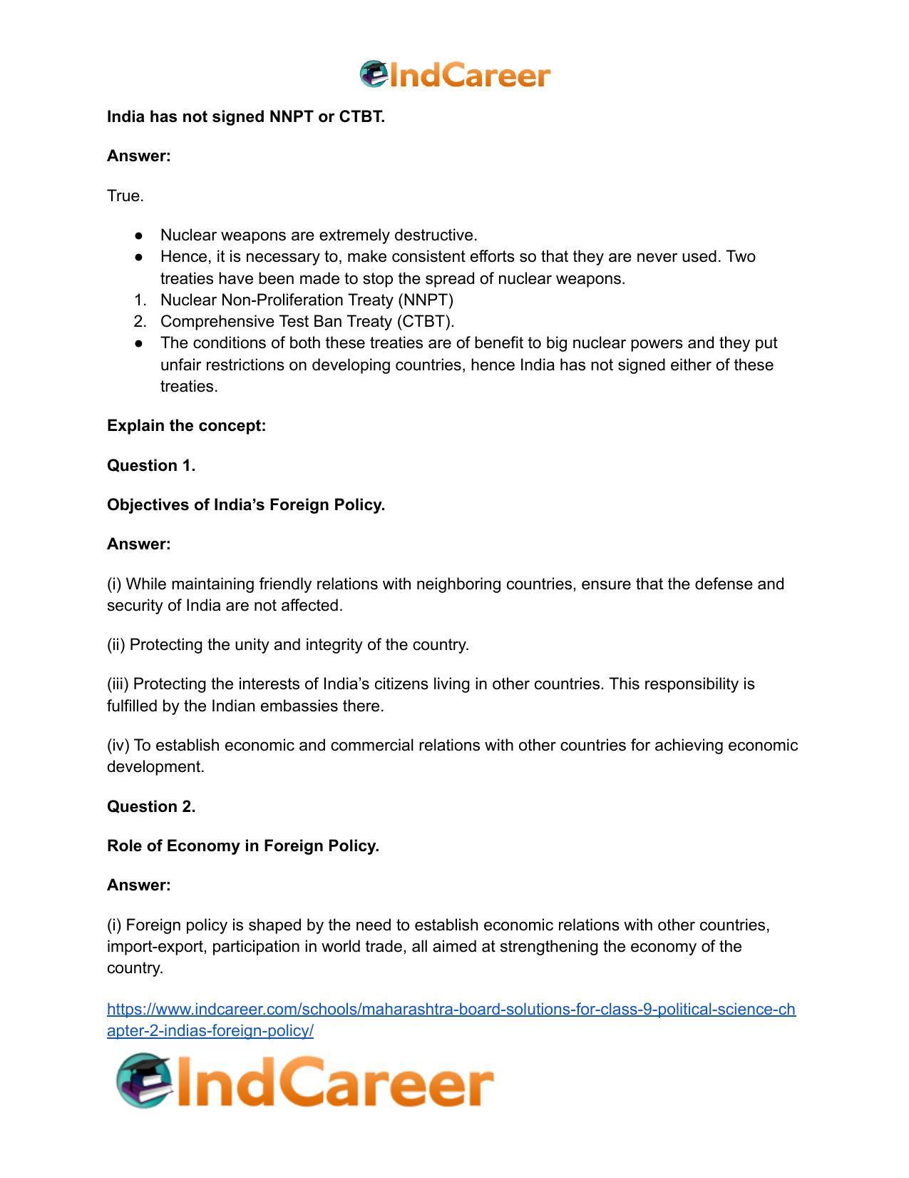 Maharashtra Board Solutions for Class 9- Political Science: Chapter 2- India’s Foreign Policy - Page 12