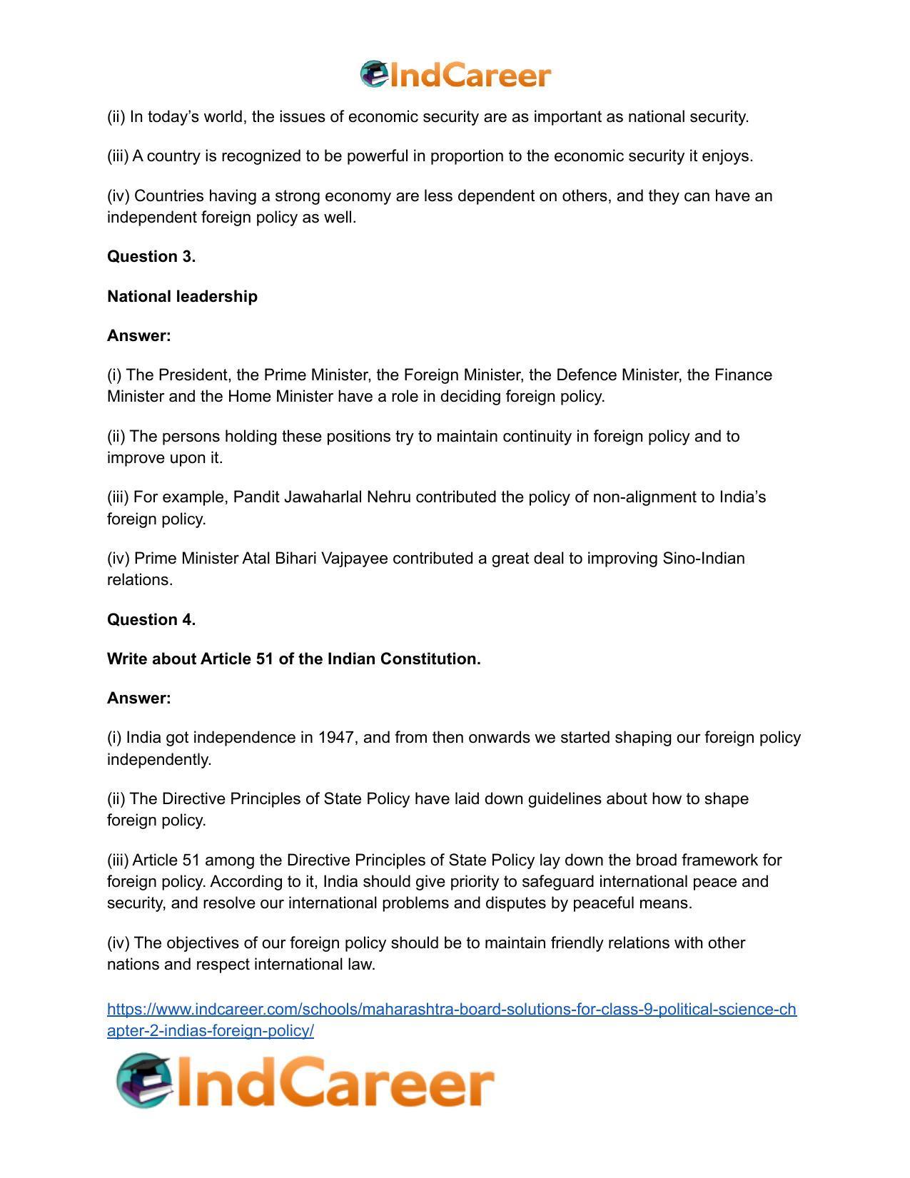 Maharashtra Board Solutions for Class 9- Political Science: Chapter 2- India’s Foreign Policy - Page 13