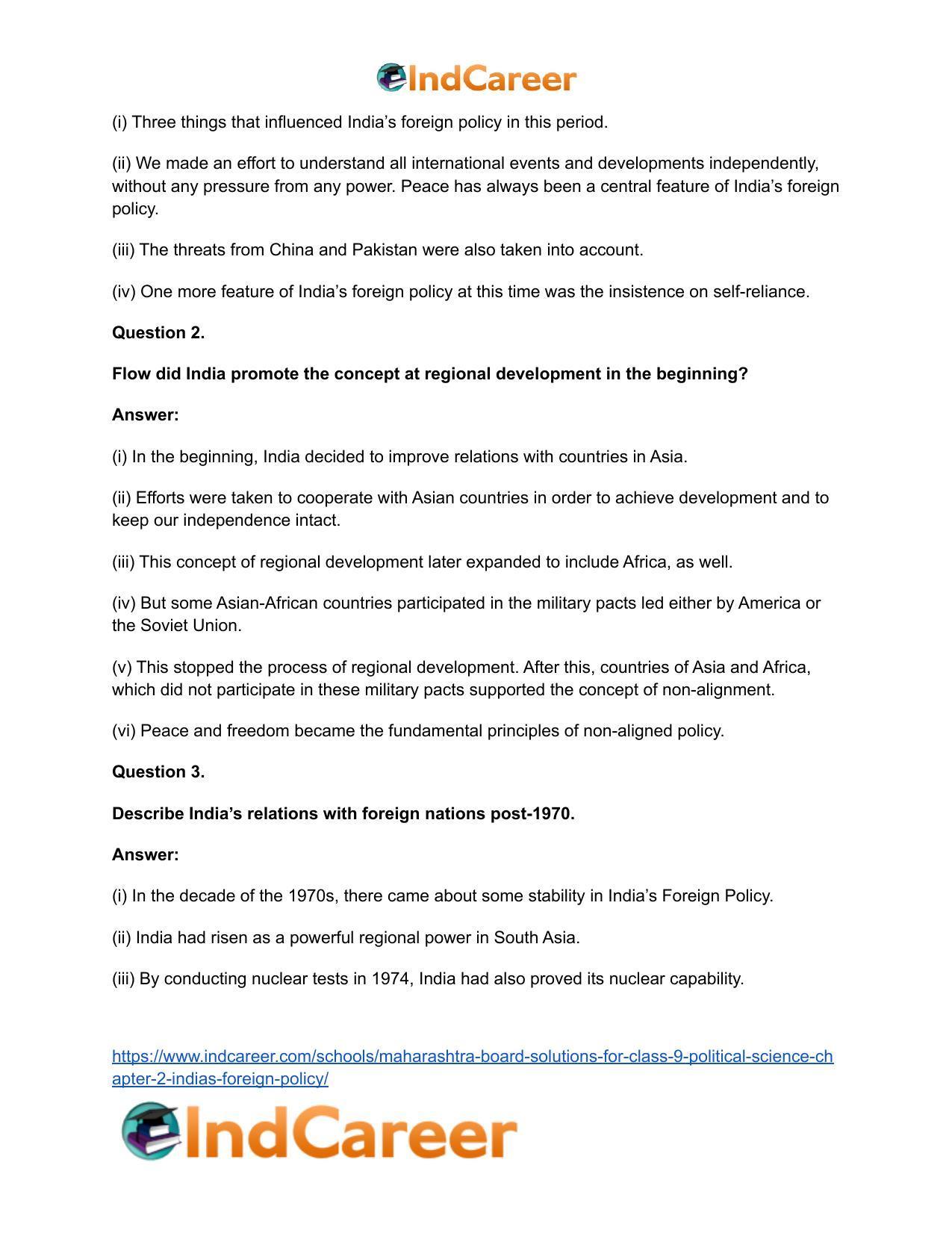 Maharashtra Board Solutions for Class 9- Political Science: Chapter 2- India’s Foreign Policy - Page 15