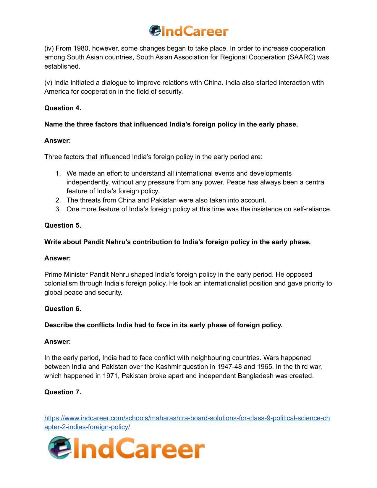 Maharashtra Board Solutions for Class 9- Political Science: Chapter 2- India’s Foreign Policy - Page 16