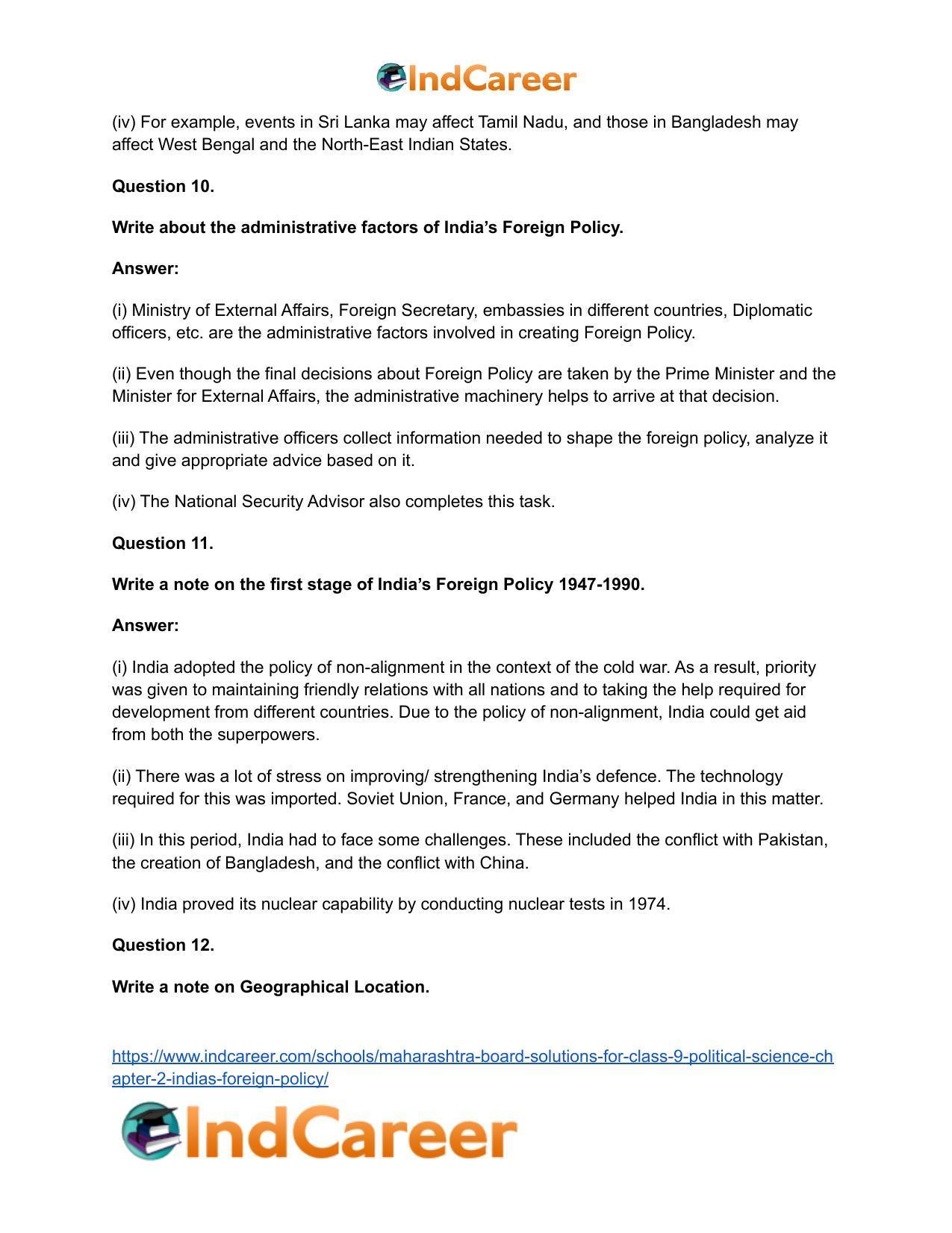 Maharashtra Board Solutions for Class 9- Political Science: Chapter 2- India’s Foreign Policy - Page 18