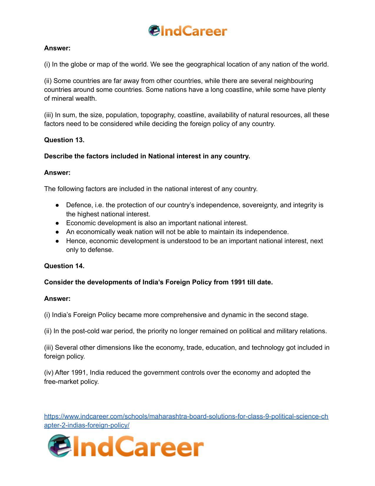 Maharashtra Board Solutions for Class 9- Political Science: Chapter 2- India’s Foreign Policy - Page 19