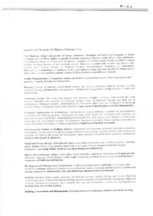 JMI Entrance Exam M60-M.Arch (Healthcare Architecture / Building Services / Recreational Architecture / Urban Regeneration / M.Ekistics / Architecture Pedagogy) Syllabus
