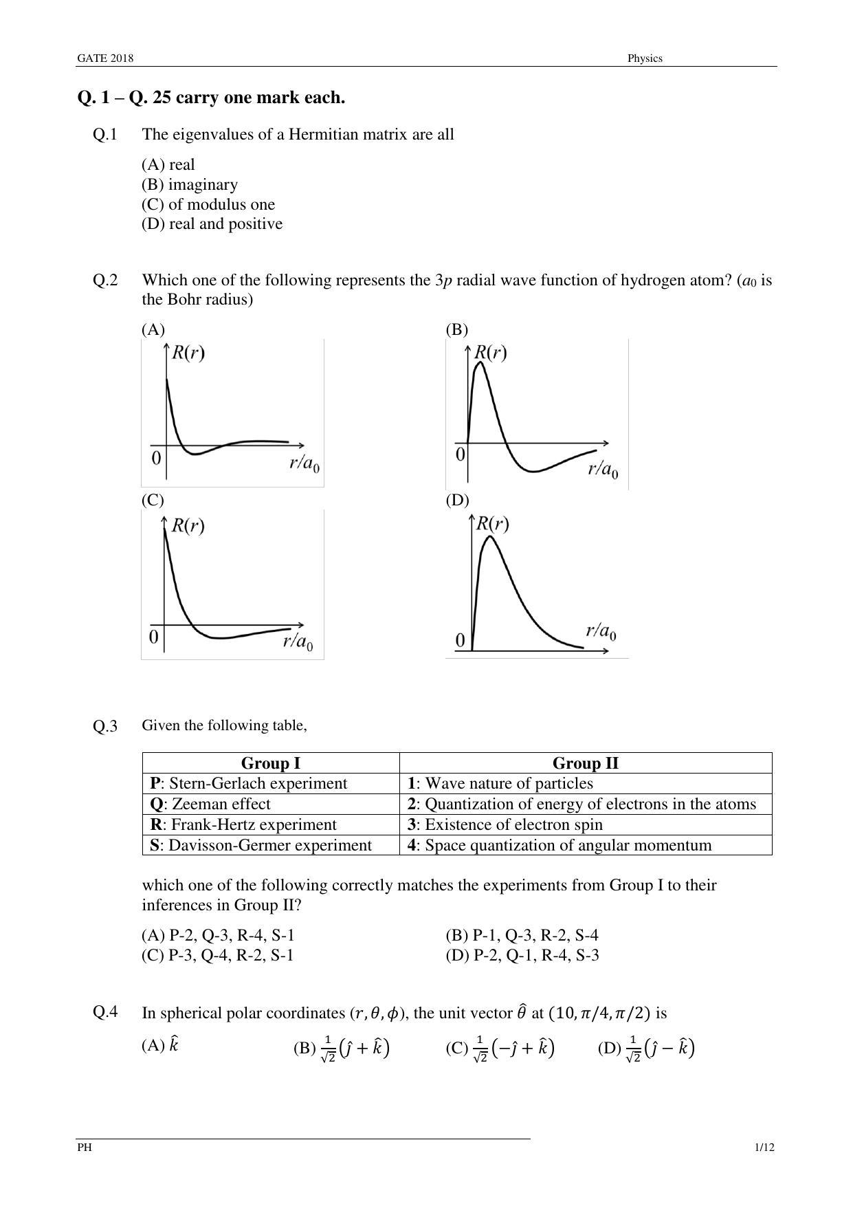 GATE 2018 Physics (PH) Question Paper with Answer Key - Page 3
