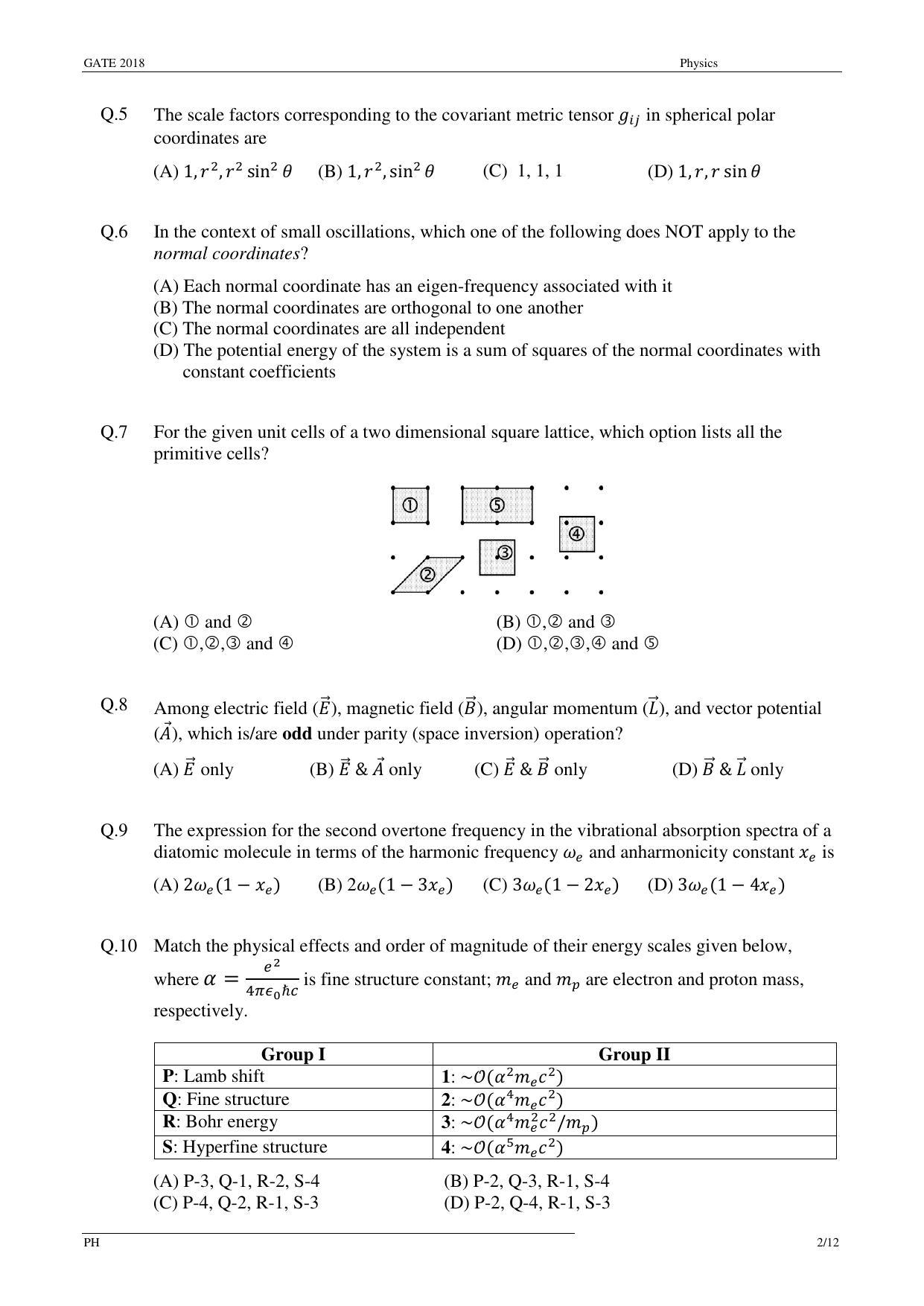 GATE 2018 Physics (PH) Question Paper with Answer Key - Page 4