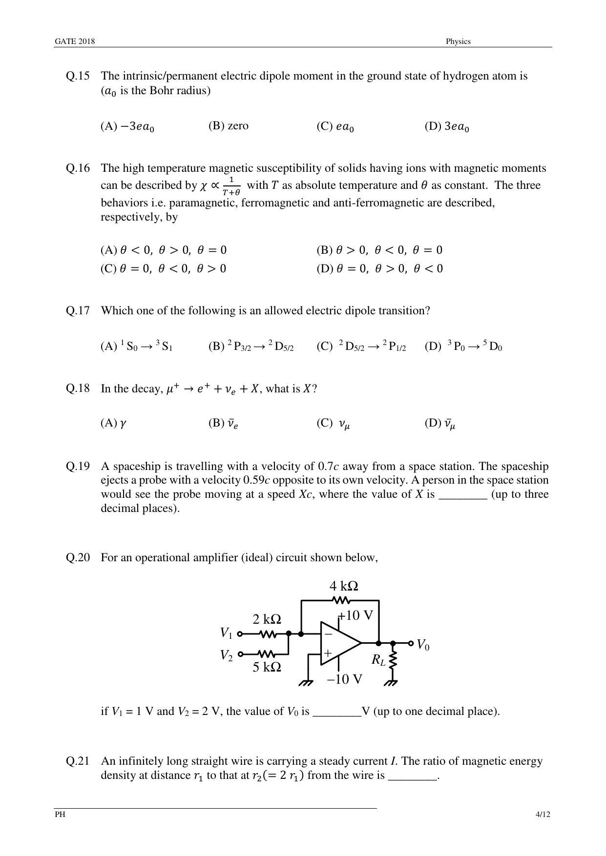 GATE 2018 Physics (PH) Question Paper with Answer Key - Page 6