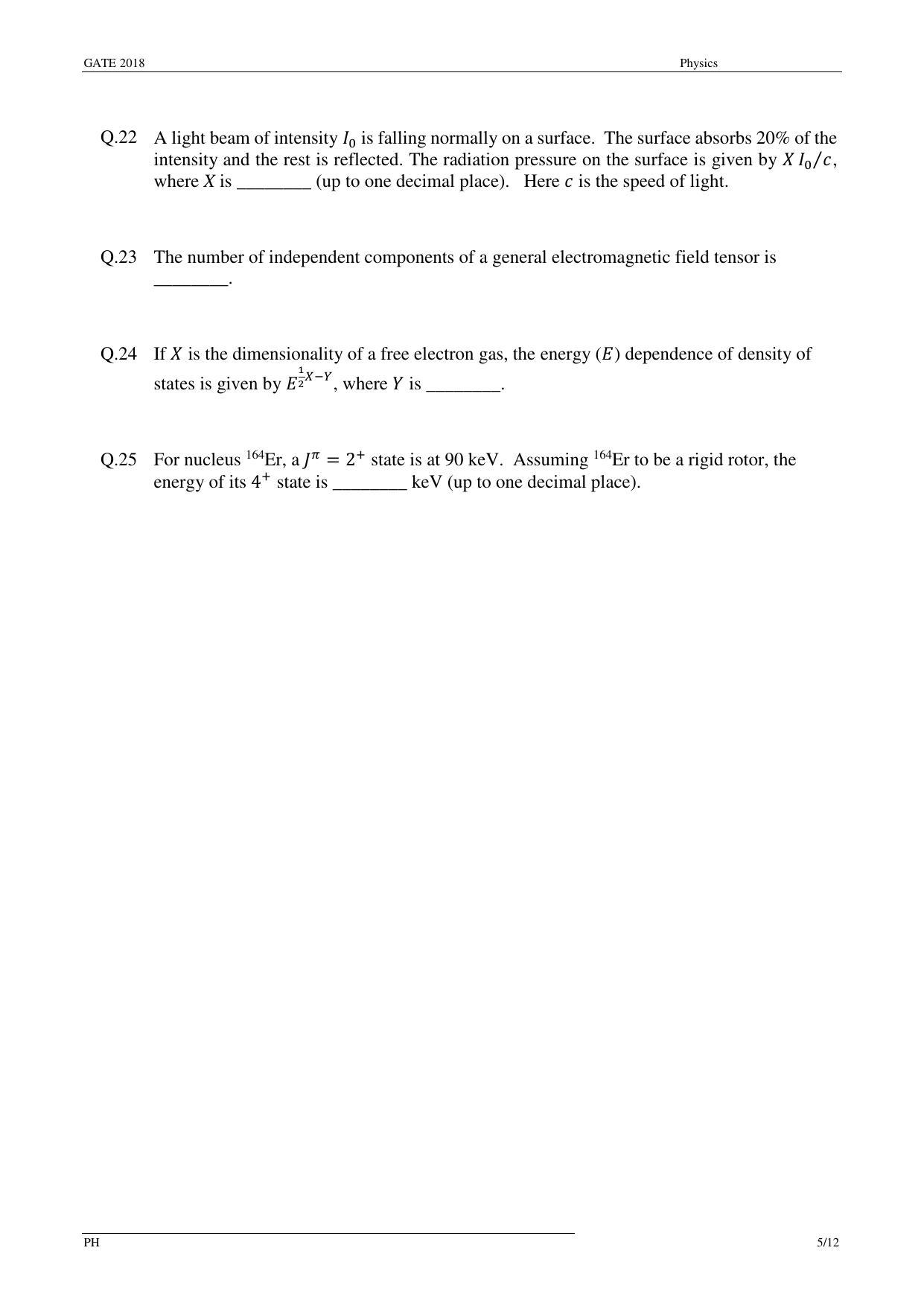 GATE 2018 Physics (PH) Question Paper with Answer Key - Page 7