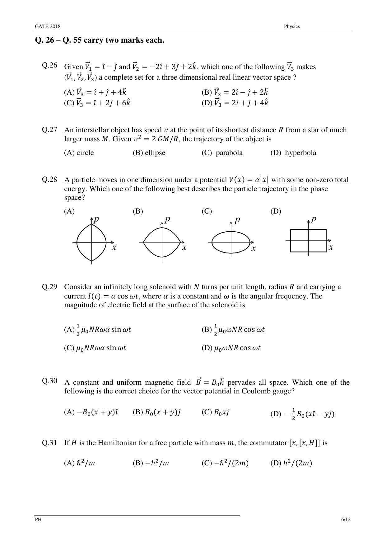 GATE 2018 Physics (PH) Question Paper with Answer Key - Page 8