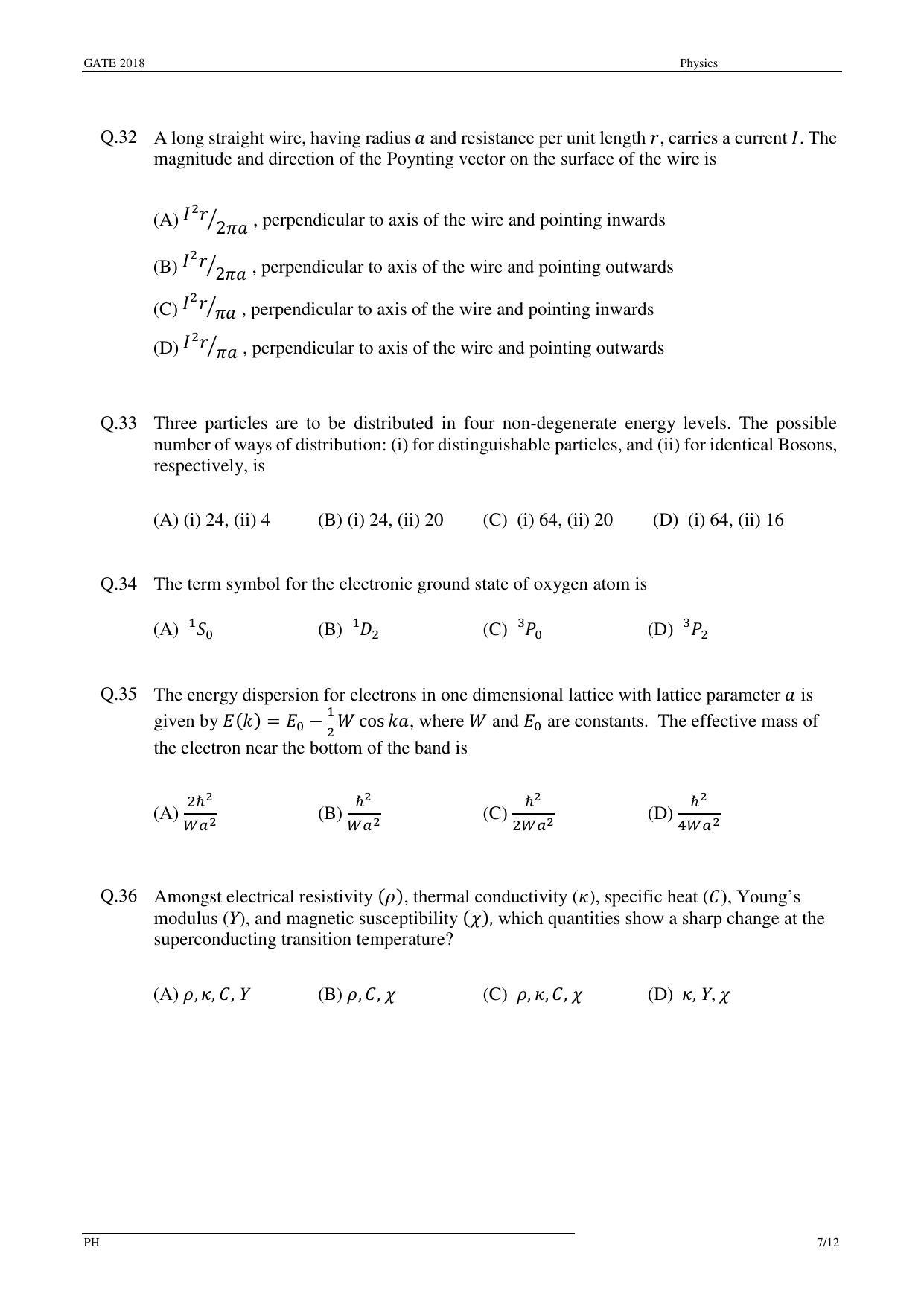 GATE 2018 Physics (PH) Question Paper with Answer Key - Page 9