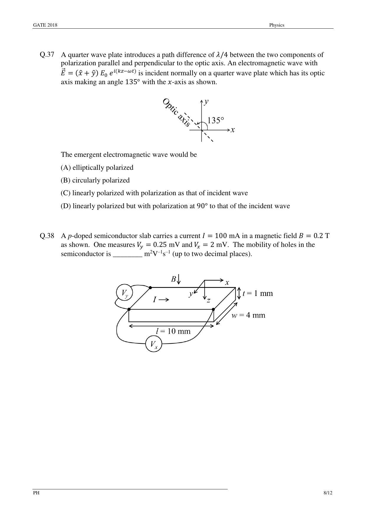 GATE 2018 Physics (PH) Question Paper with Answer Key - Page 10