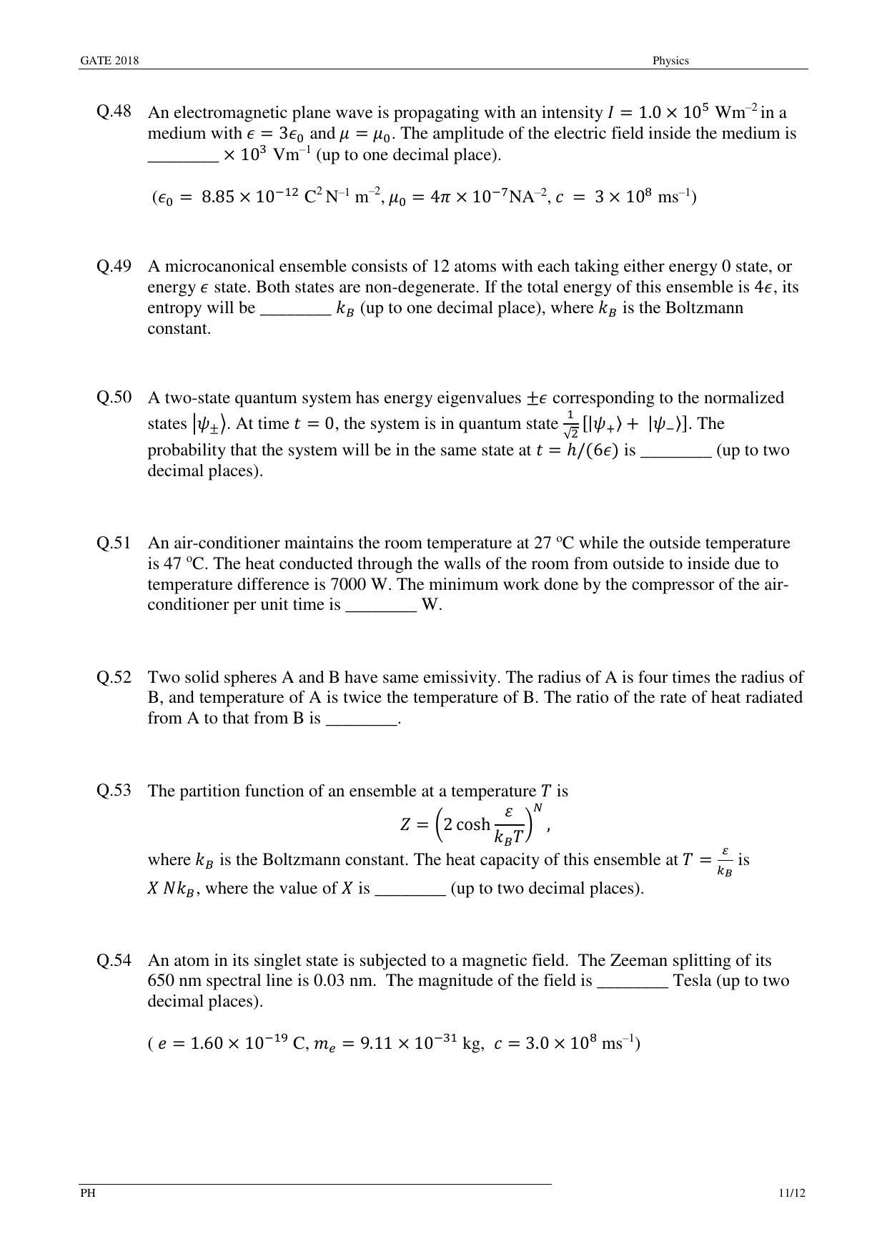GATE 2018 Physics (PH) Question Paper with Answer Key - Page 13