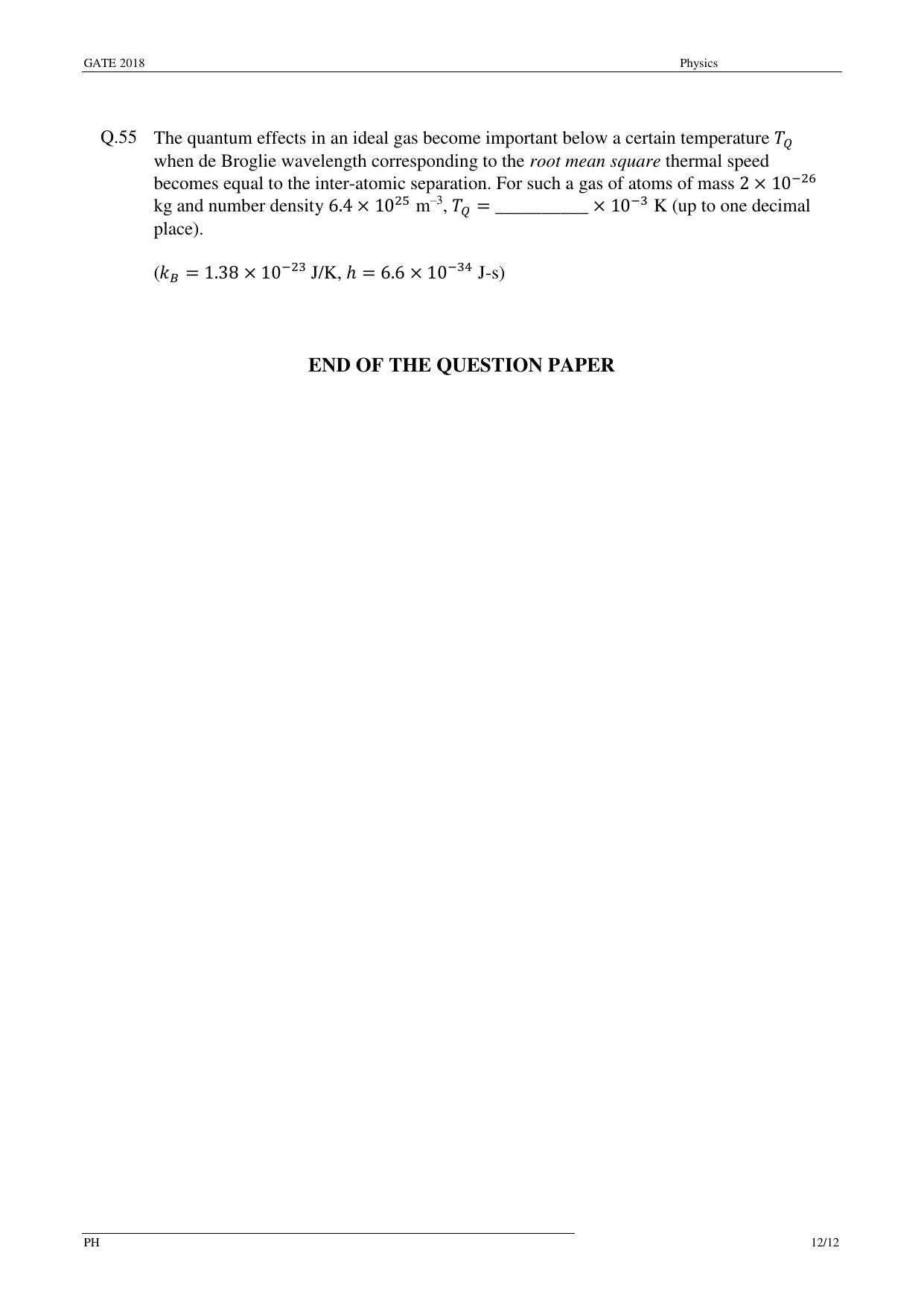 GATE 2018 Physics (PH) Question Paper with Answer Key - Page 14