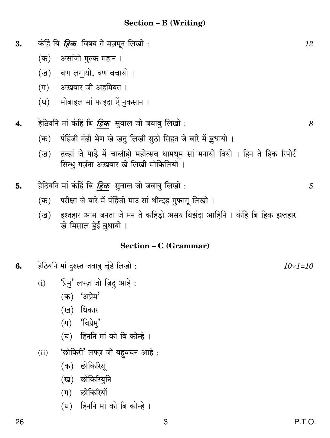 CBSE Class 10 26 SINDHI 2019 Question Paper - Page 3