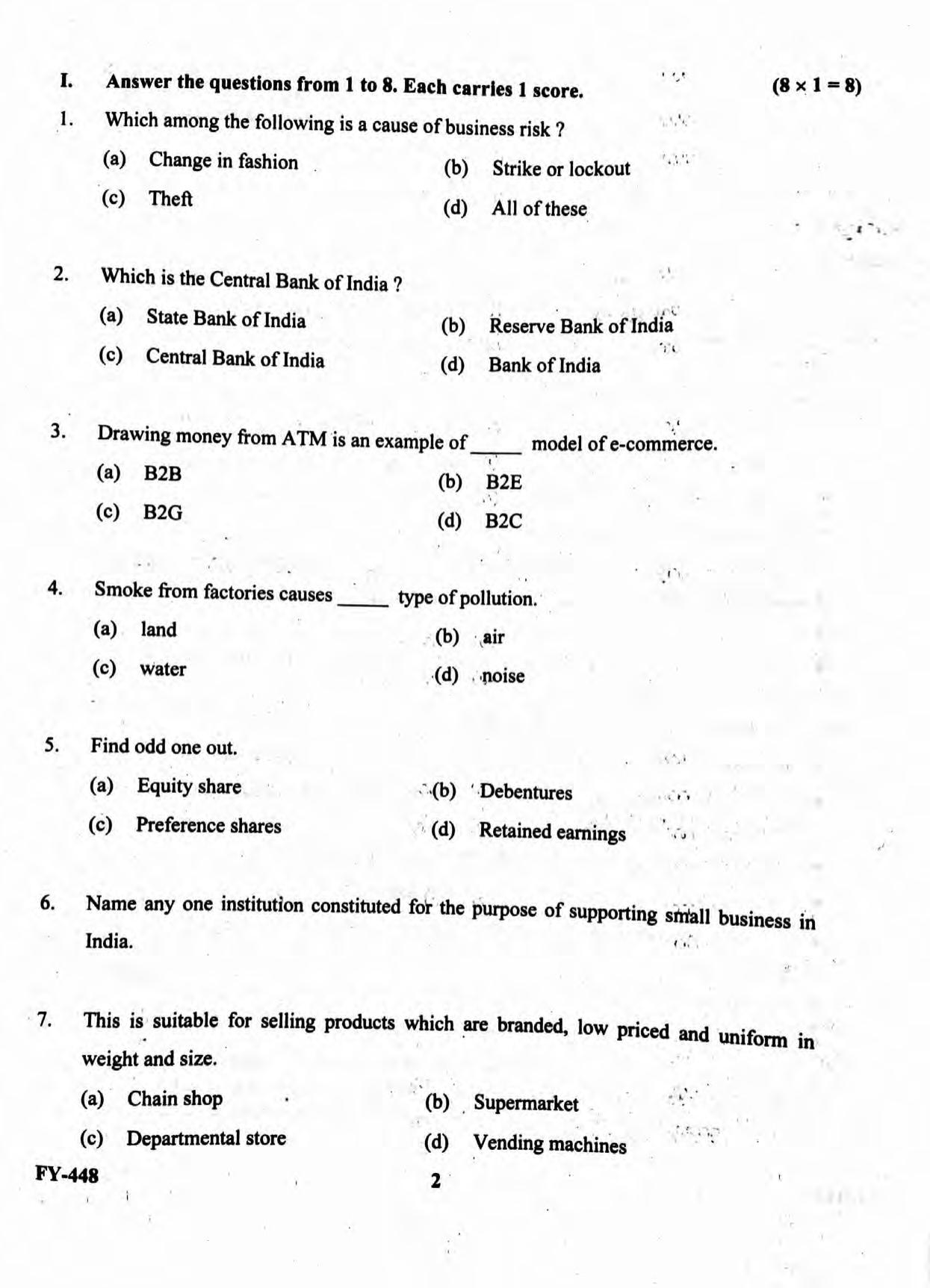 Kerala Plus One 2022 Business Studies Supplementary Question Papers - Page 2
