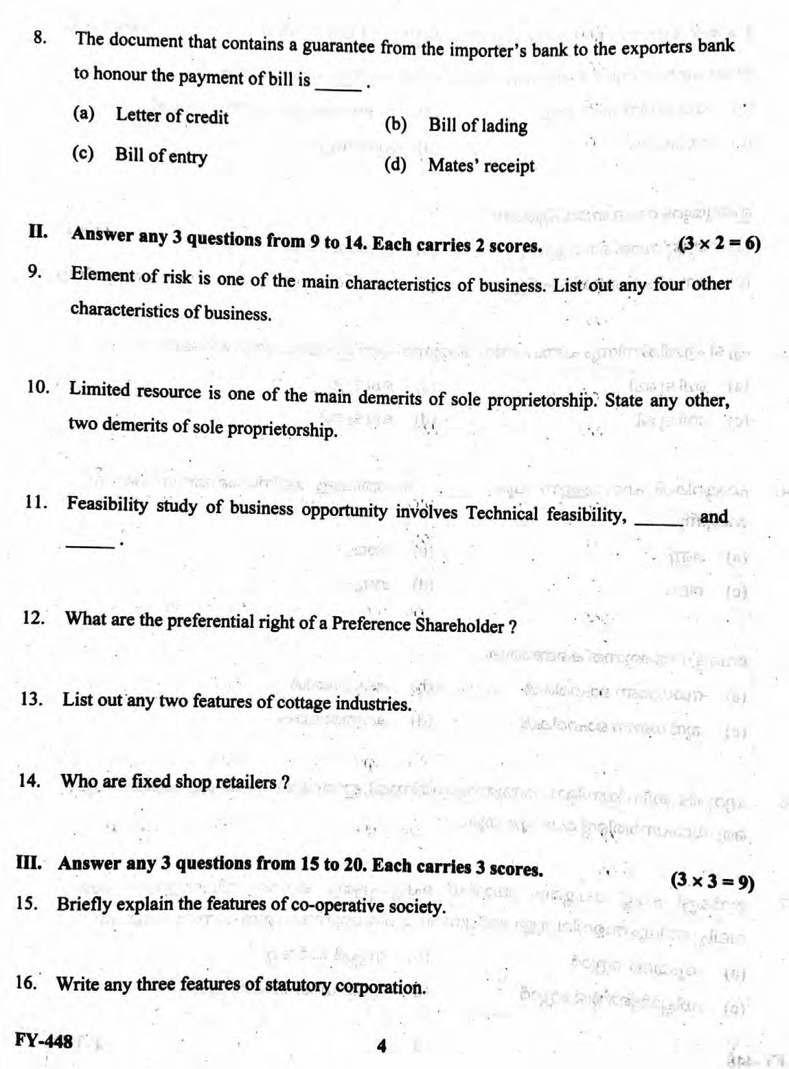 Kerala Plus One 2022 Business Studies Supplementary Question Papers - Page 4