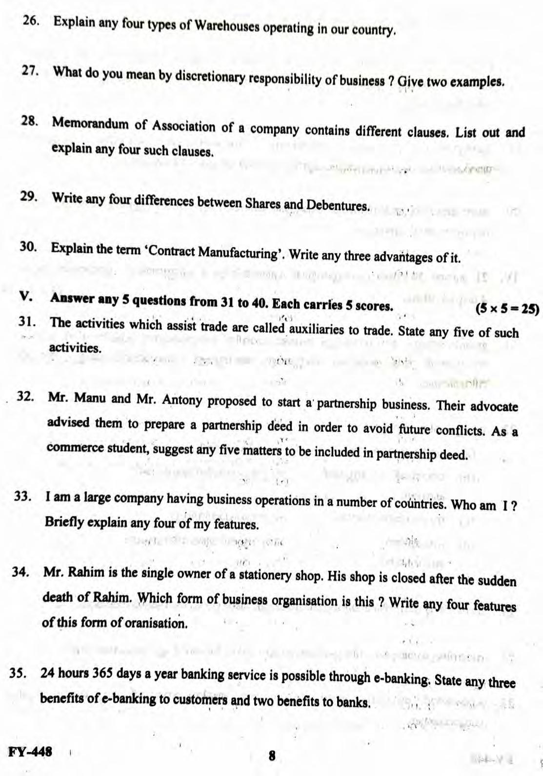 Kerala Plus One 2022 Business Studies Supplementary Question Papers - Page 8