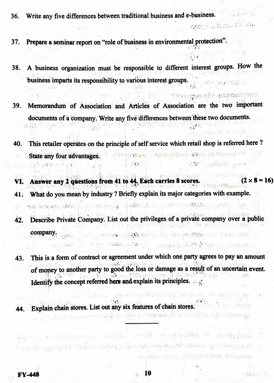 Kerala Plus One 2022 Business Studies Supplementary Question Papers - Page 10