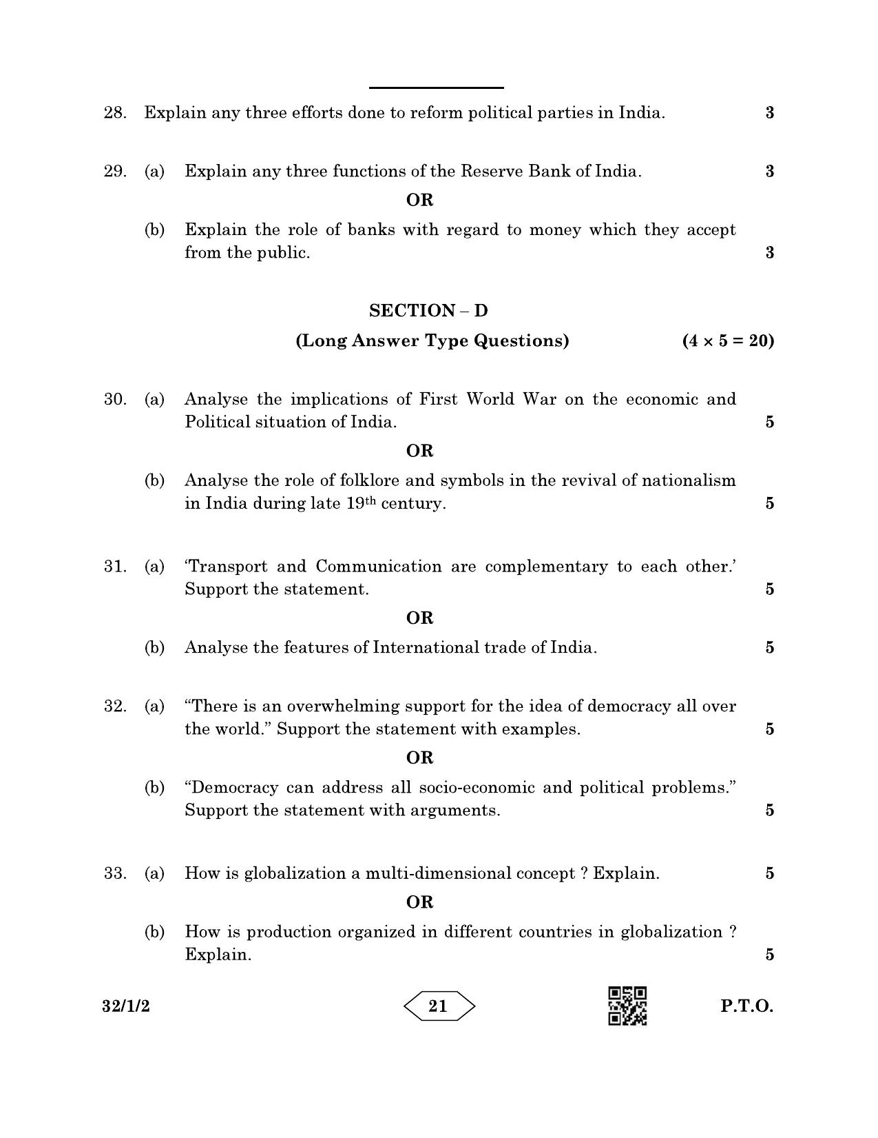 CBSE Class 10 32-1-2 Social Science 2023 Question Paper - Page 21