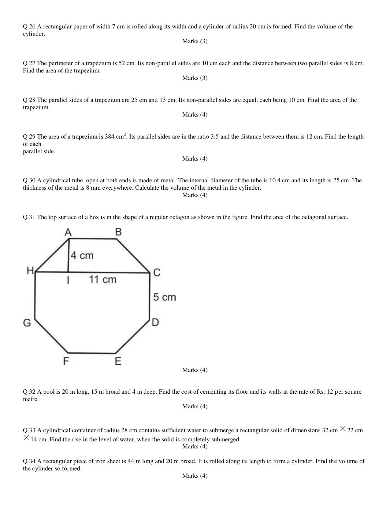CBSE Worksheets for Class 8 Mathematics Mensuration Assignment 1 - Page 3