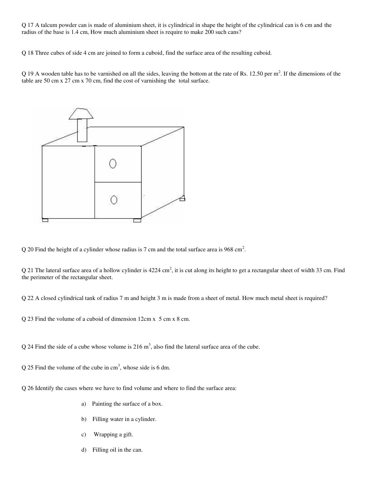 CBSE Worksheets for Class 8 Mathematics Mensuration Assignment 1 - Page 8