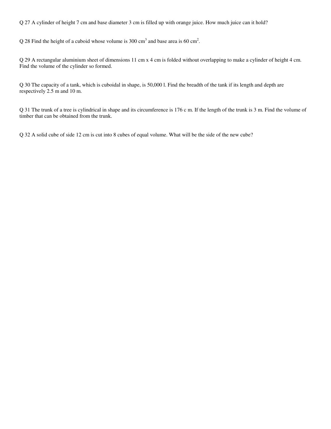 CBSE Worksheets for Class 8 Mathematics Mensuration Assignment 1 - Page 9