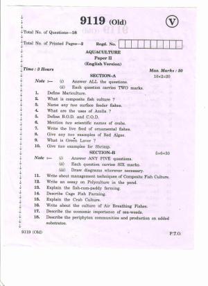 AP Inter 2nd Year Acqua Culture-II (old) March-2020-Vocational Question Paper