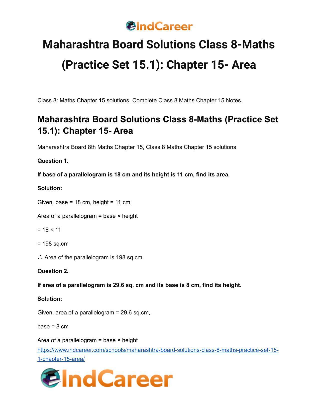 Maharashtra Board Solutions Class 8-Maths (Practice Set 15.1): Chapter 15- Area - Page 2