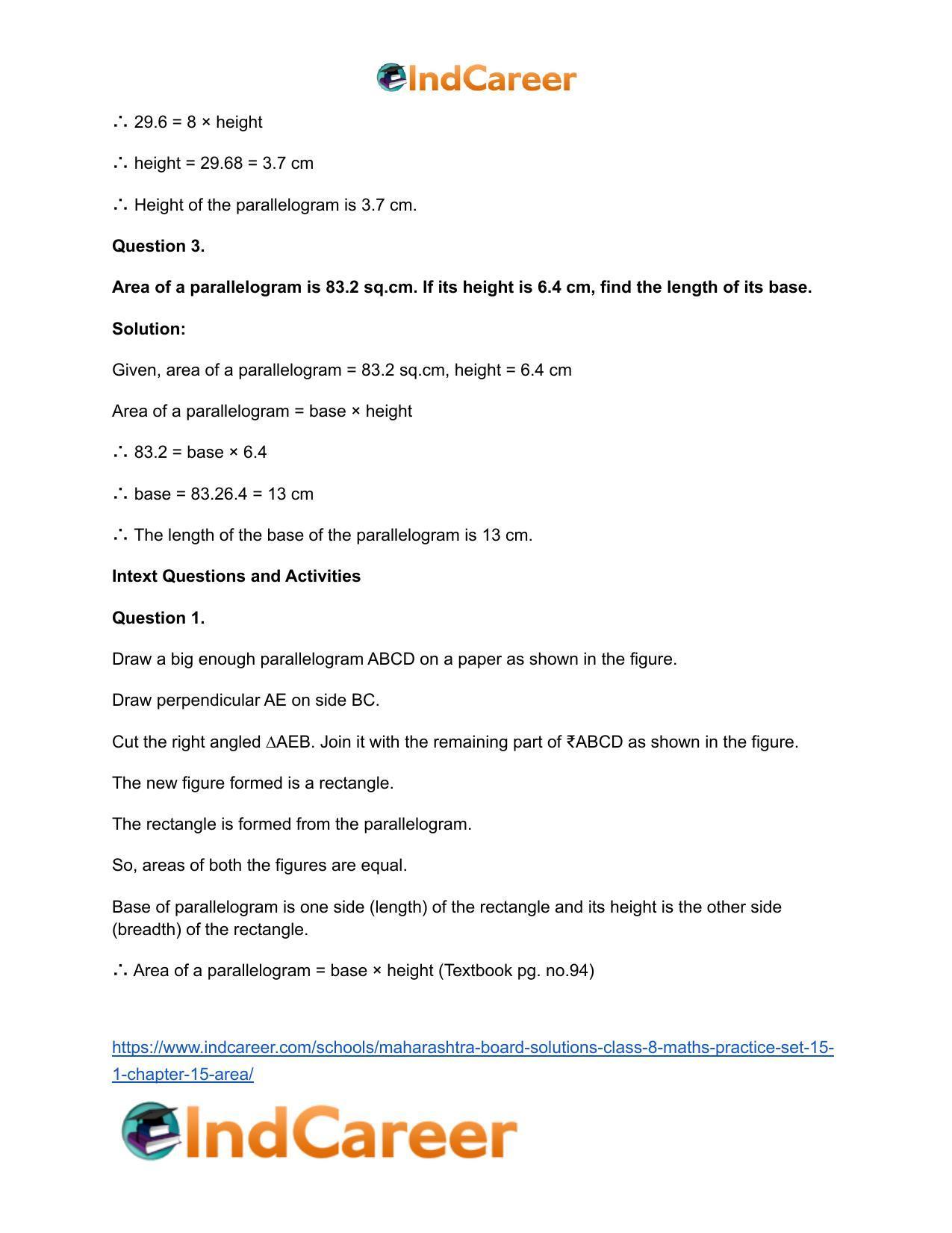 Maharashtra Board Solutions Class 8-Maths (Practice Set 15.1): Chapter 15- Area - Page 3