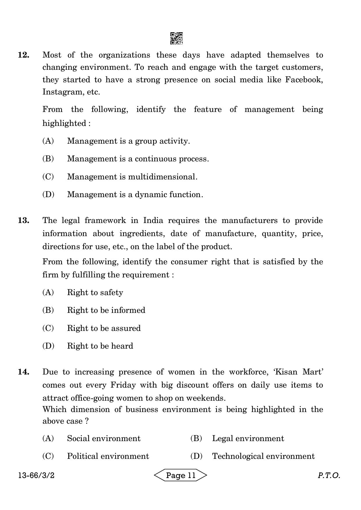 CBSE Class 12 3-2 Bussiness Studies 2024 Question Paper - Page 11