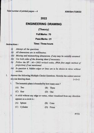 COHSEM 12th Question Papers 2022 Engineering Drawing