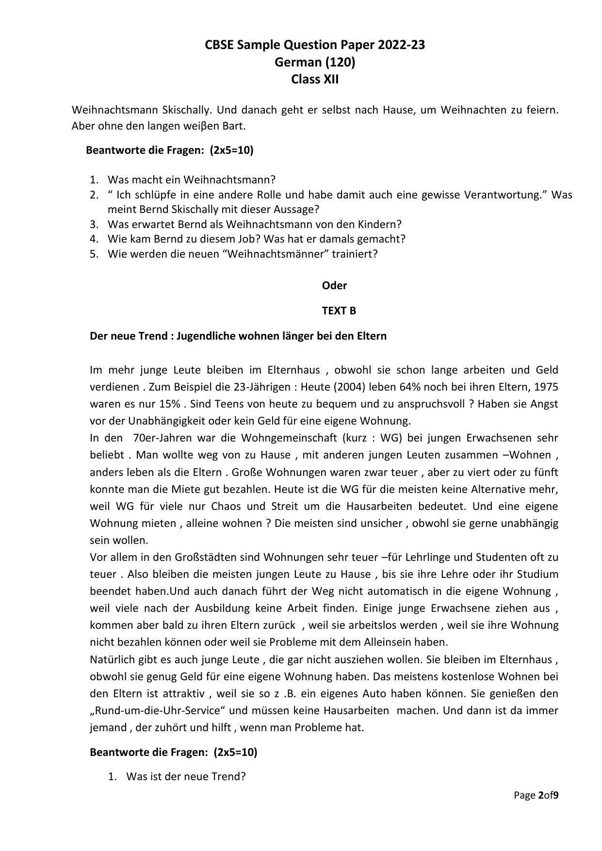 CBSE Class 12 German Sample Paper 2023 - Page 2
