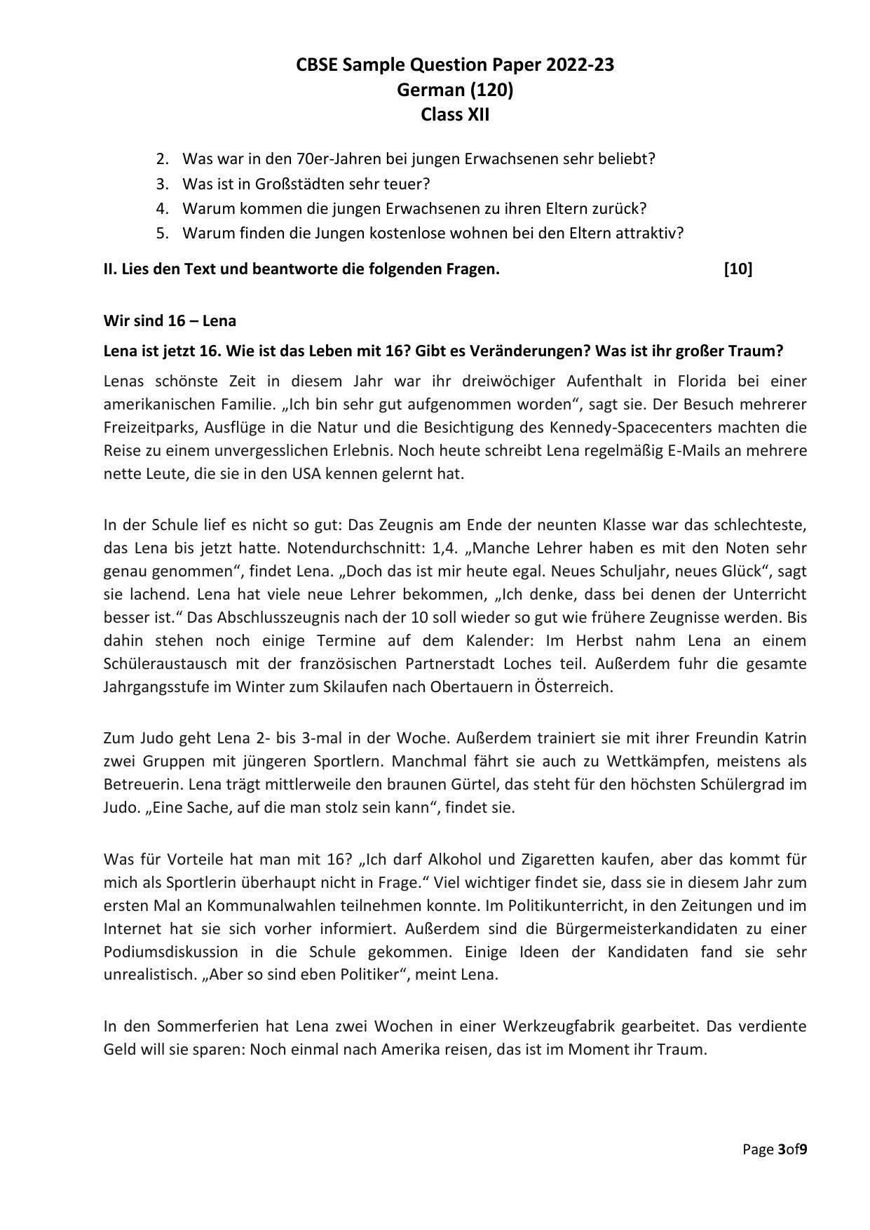 CBSE Class 12 German Sample Paper 2023 - Page 3