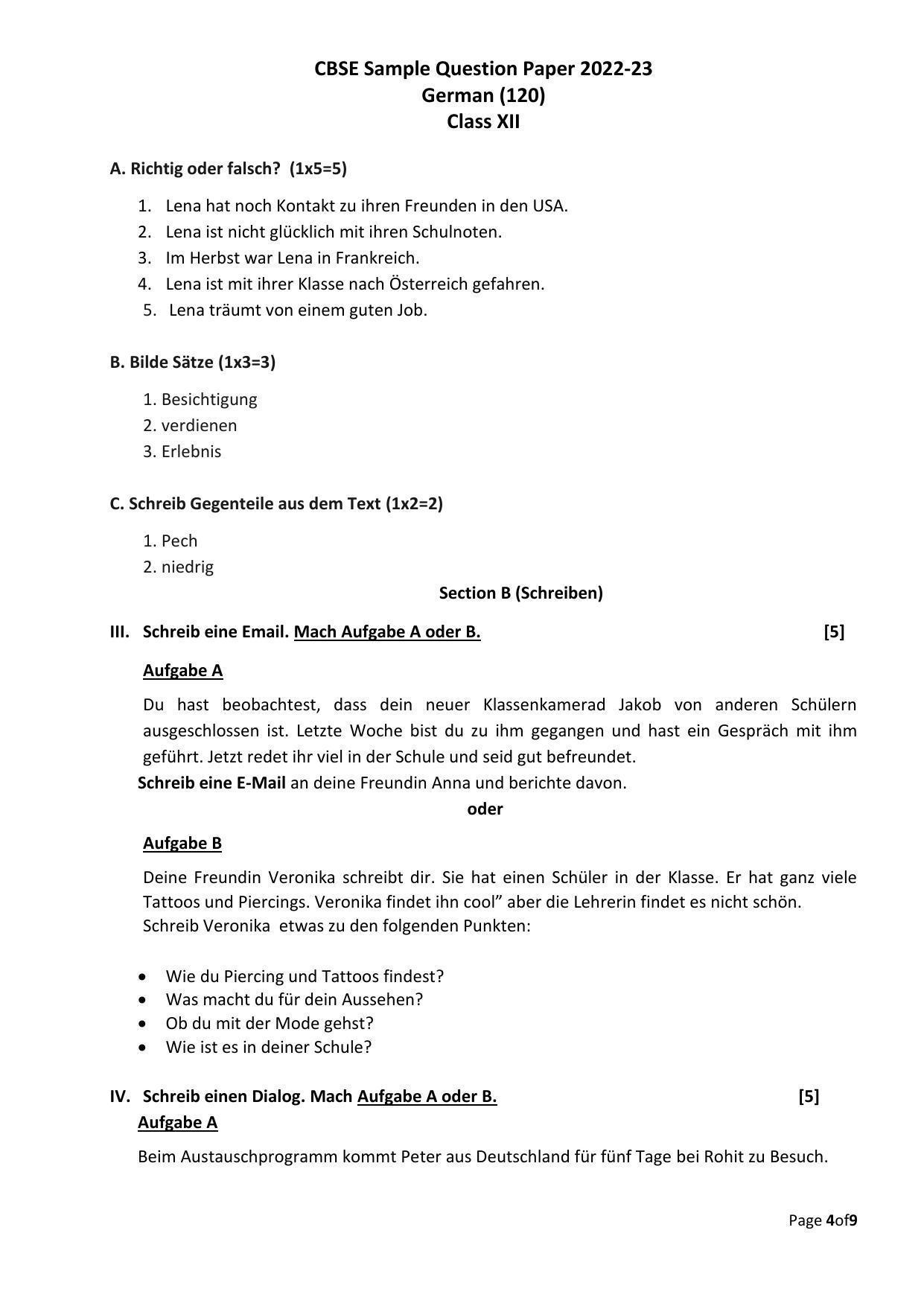 CBSE Class 12 German Sample Paper 2023 - Page 4