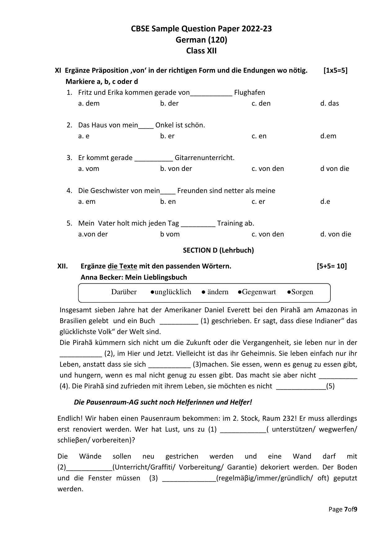 CBSE Class 12 German Sample Paper 2023 - Page 7