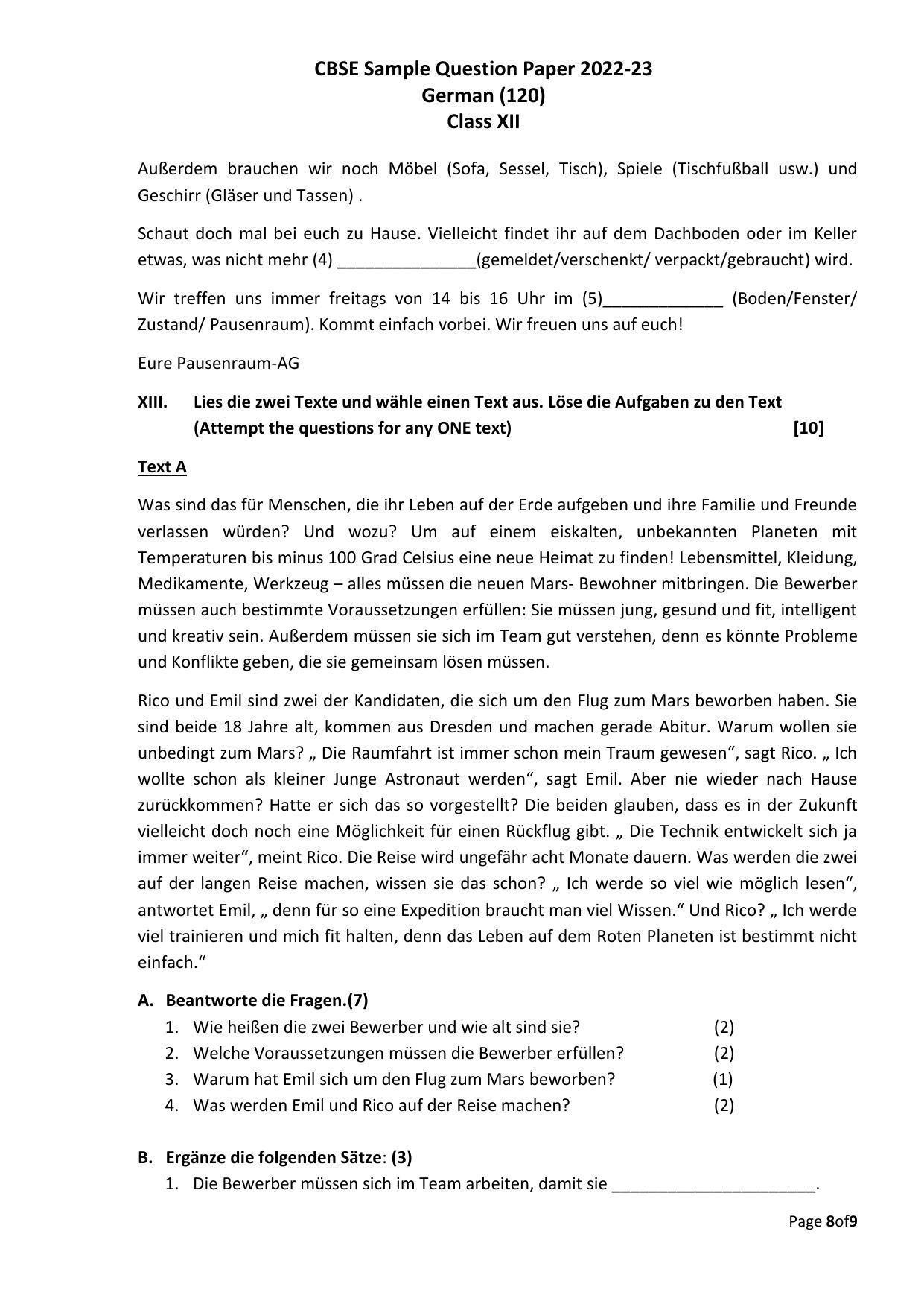 CBSE Class 12 German Sample Paper 2023 - Page 8