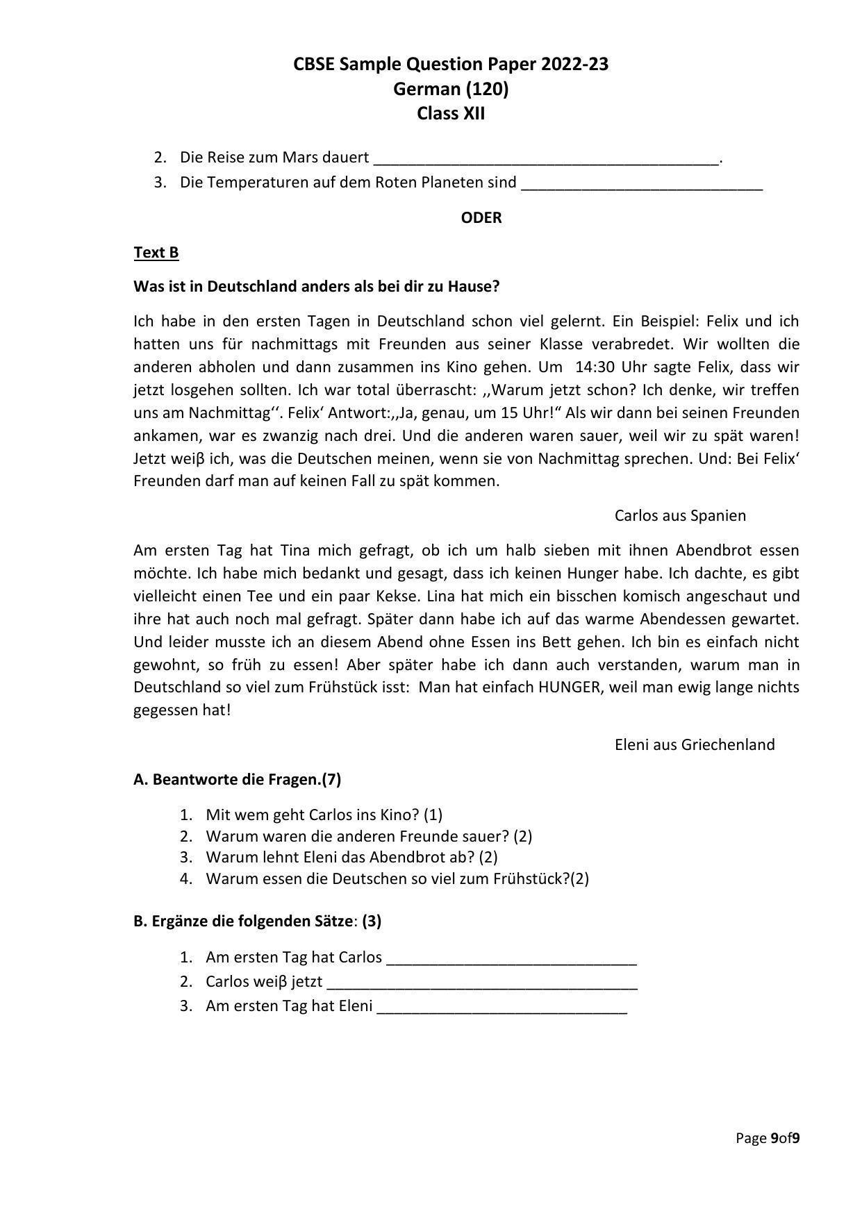 CBSE Class 12 German Sample Paper 2023 - Page 9