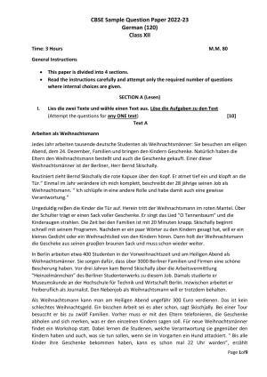 CBSE Class 12 German Sample Paper 2023