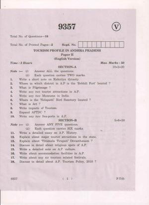 AP Inter 2nd Year Tourism Profile in Andhra Pradesh-II March-2019-Vocational Question Paper