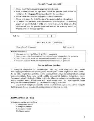 CBSE Class 10 Tangkhul Sample Paper 2021-22