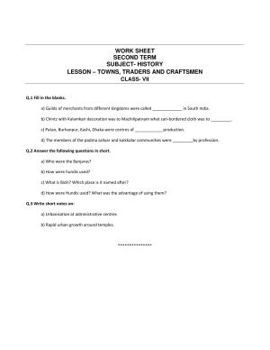 CBSE Worksheets for Class 7 Geography Towns, Traders And Craftsmen Assignment 2