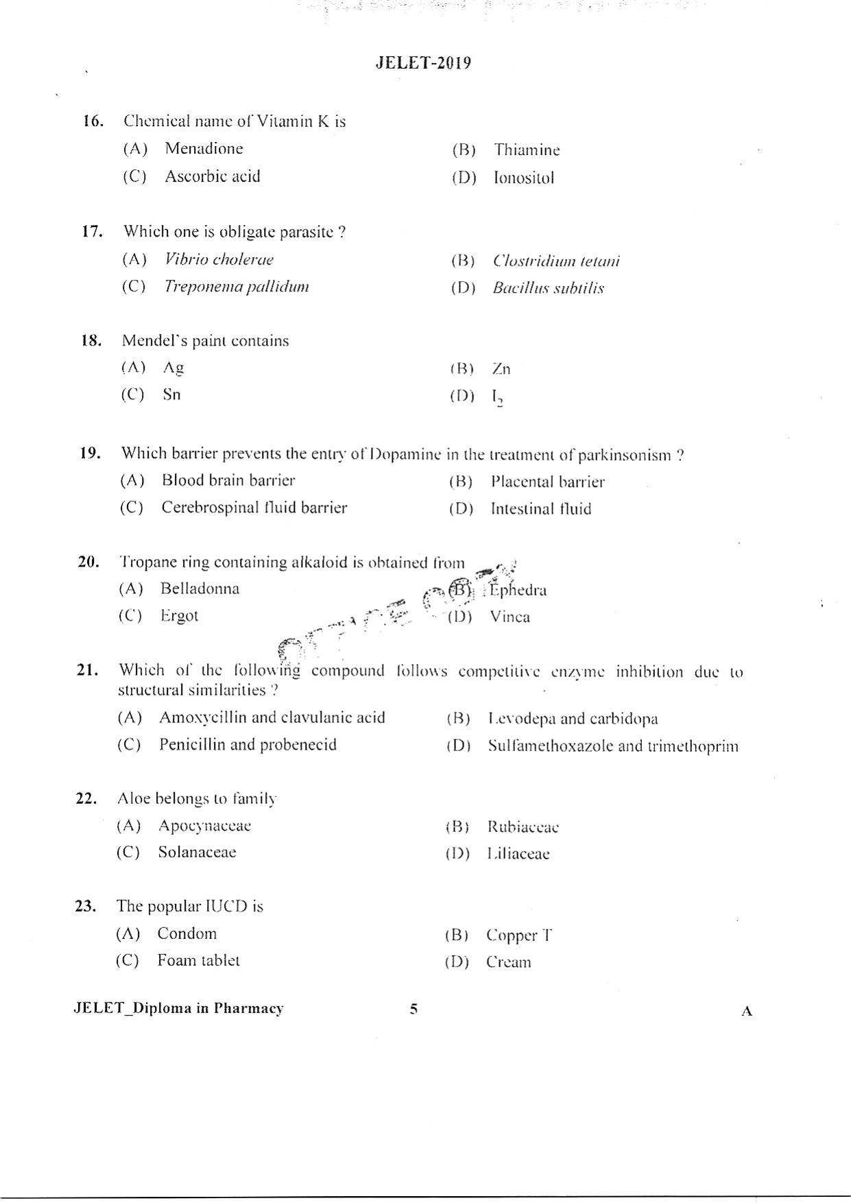 WBJEE JELET 2019 ( Pharmacy ) - Page 4