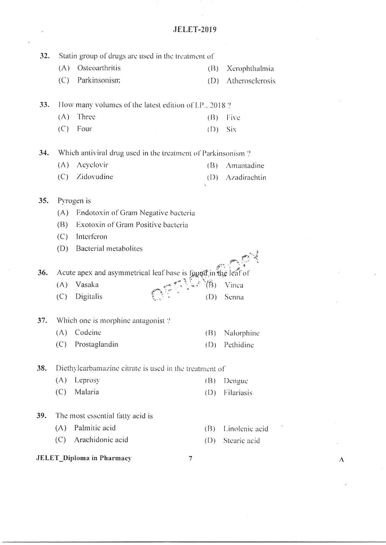 WBJEE JELET 2019 ( Pharmacy ) - Page 6
