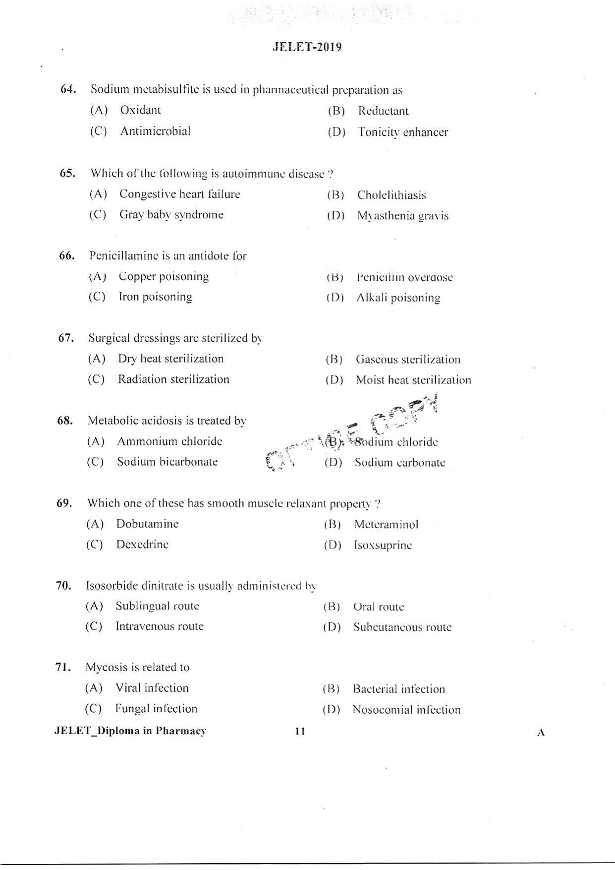WBJEE JELET 2019 ( Pharmacy ) - Page 10