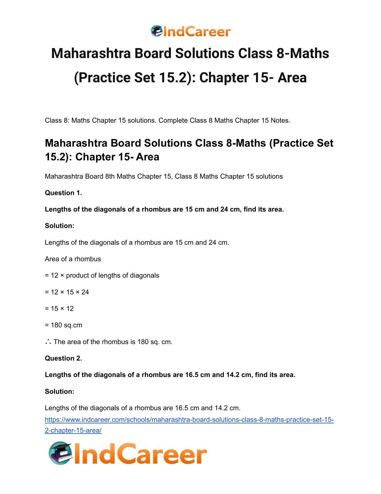 Maharashtra Board Solutions Class 8-Maths (Practice Set 15.2): Chapter 15- Area - Page 2