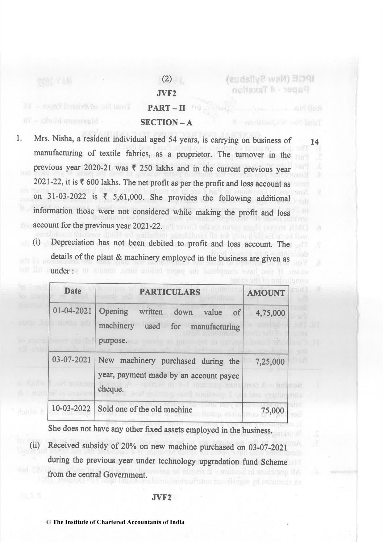 CA Inter May 2022 Question Paper - Paper 4 – Taxation - Page 2