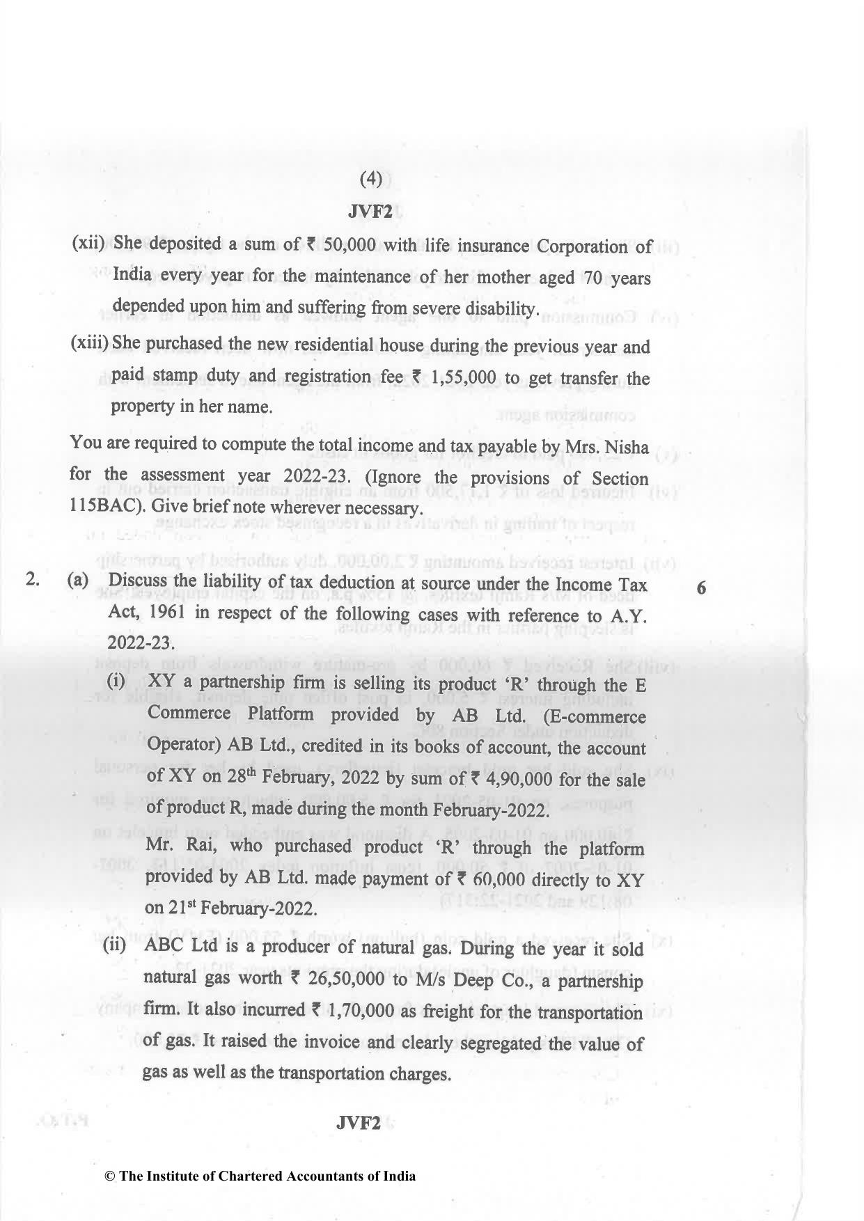 CA Inter May 2022 Question Paper - Paper 4 – Taxation - Page 4