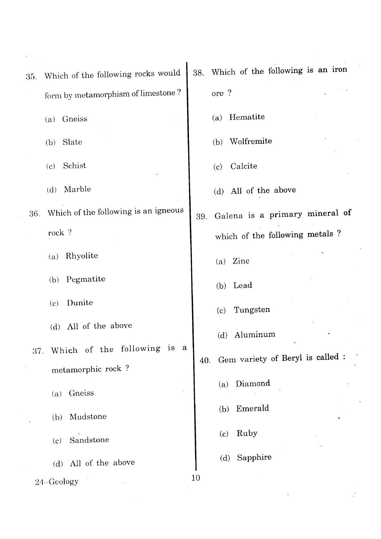 URATPG Geology 2013 Question Paper - Page 1