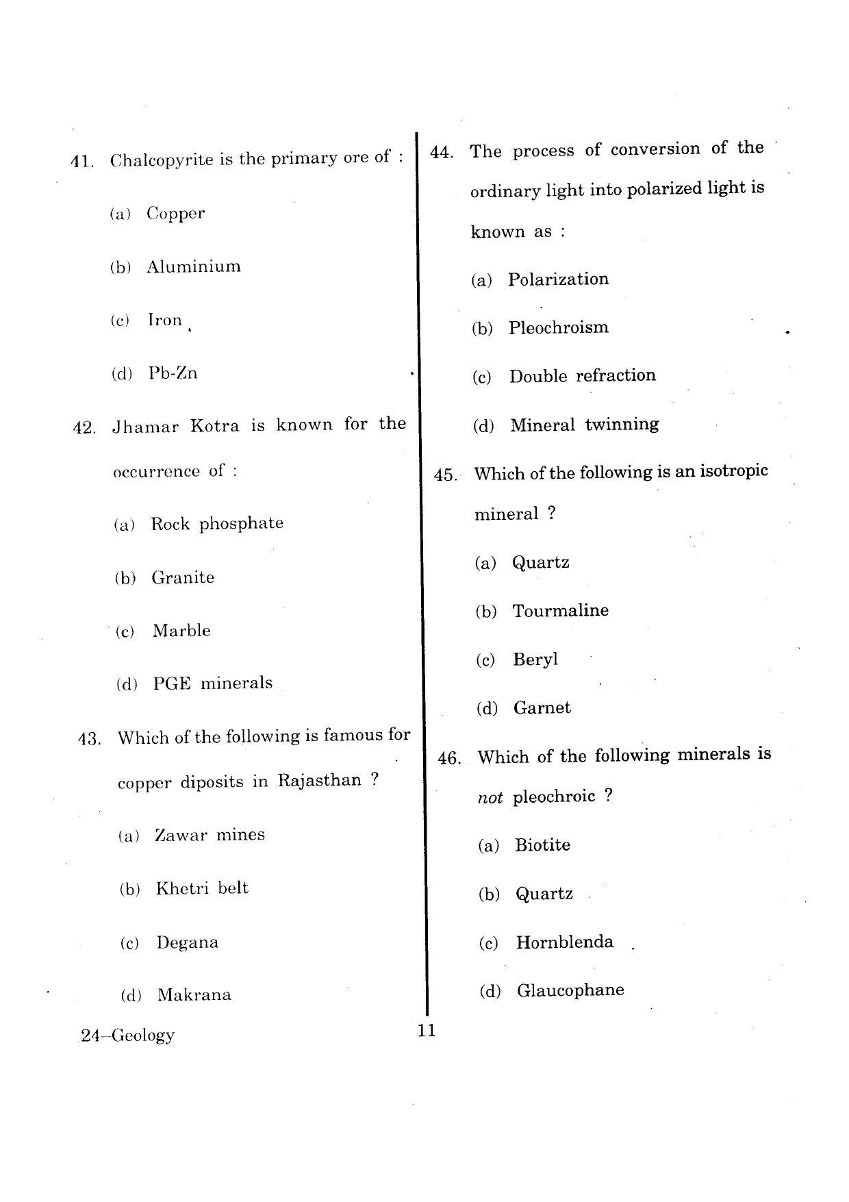 URATPG Geology 2013 Question Paper - Page 11